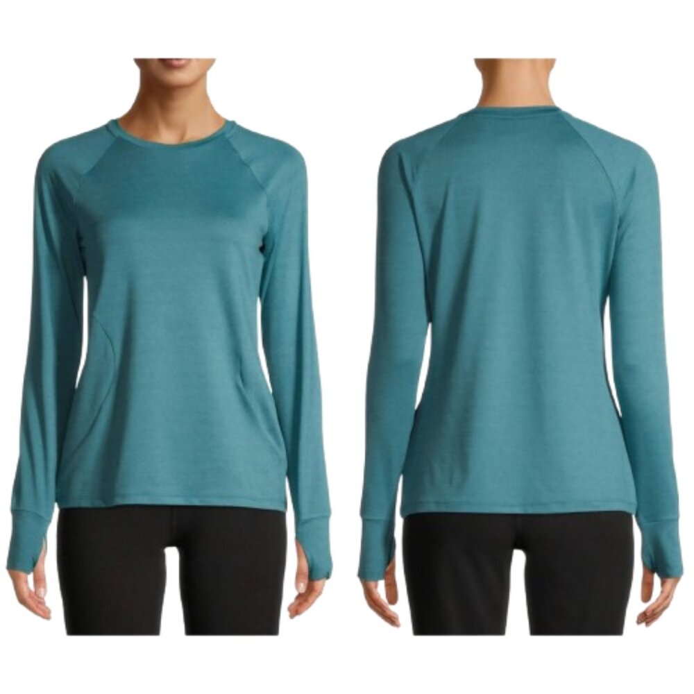 Athletic Works Teal Green Long Sleeve Performance Top Thumb Holes Gym Fitness